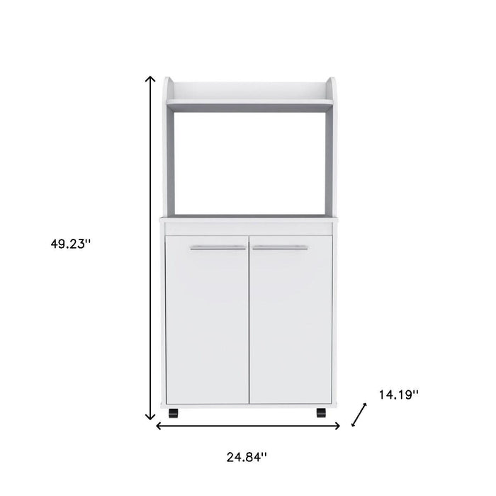 25" White Wood Rolling Kitchen Cart With Storage
