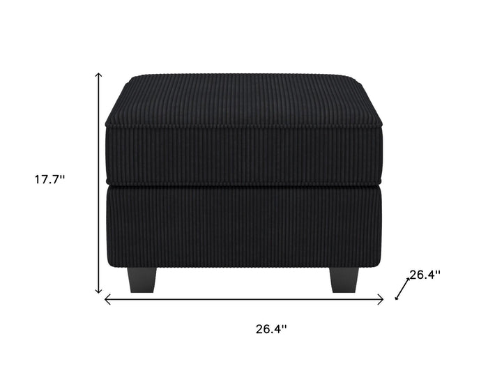 26" Black Corduroy Ottoman With Storage