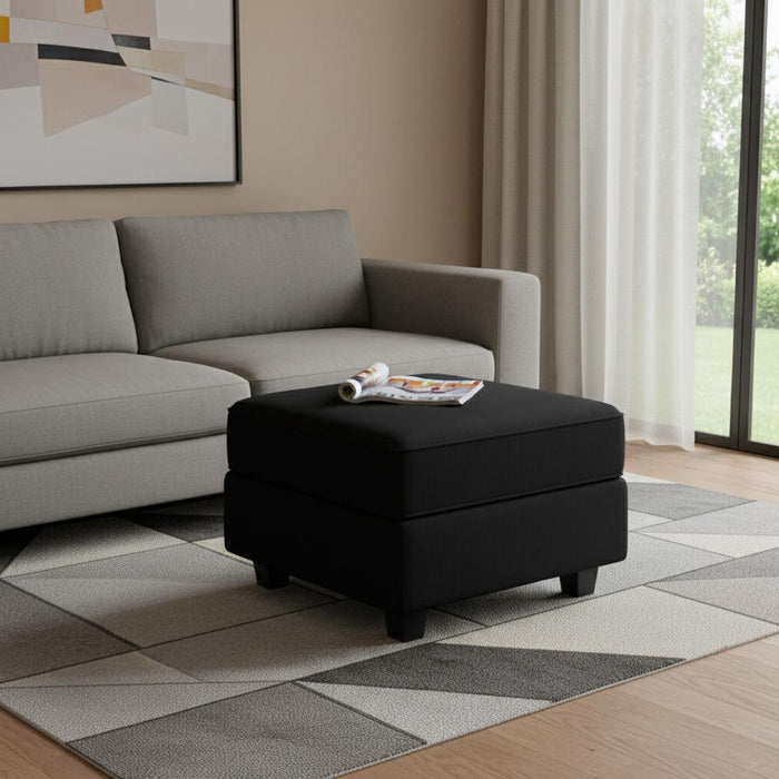 26" Black Microsuede Ottoman With Storage