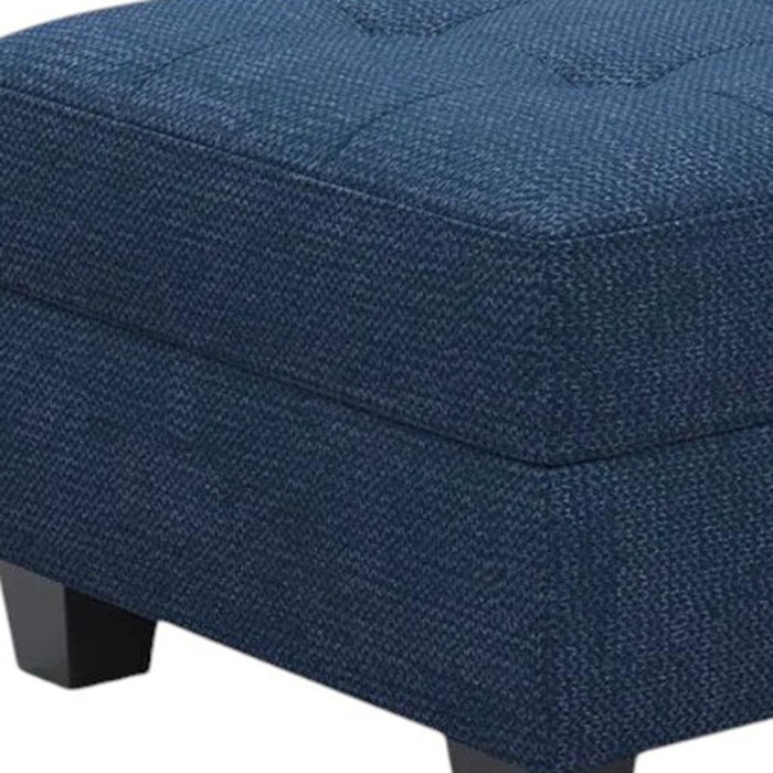 26" Blue And Black Linen Tufted Ottoman With Storage