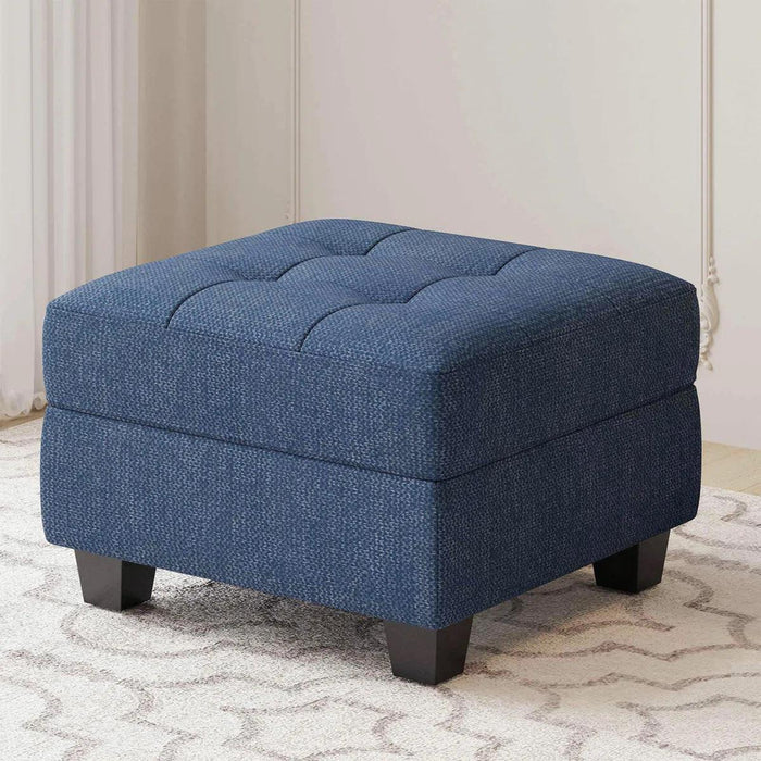 26" Blue And Black Linen Tufted Ottoman With Storage