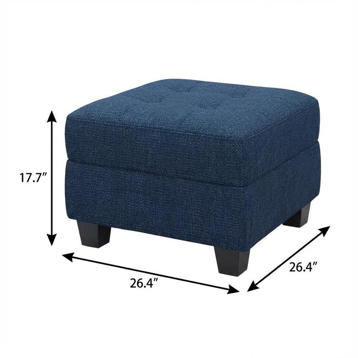 26" Blue And Black Linen Tufted Ottoman With Storage