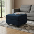 26" Blue And Black Velvet Ottoman With Storage