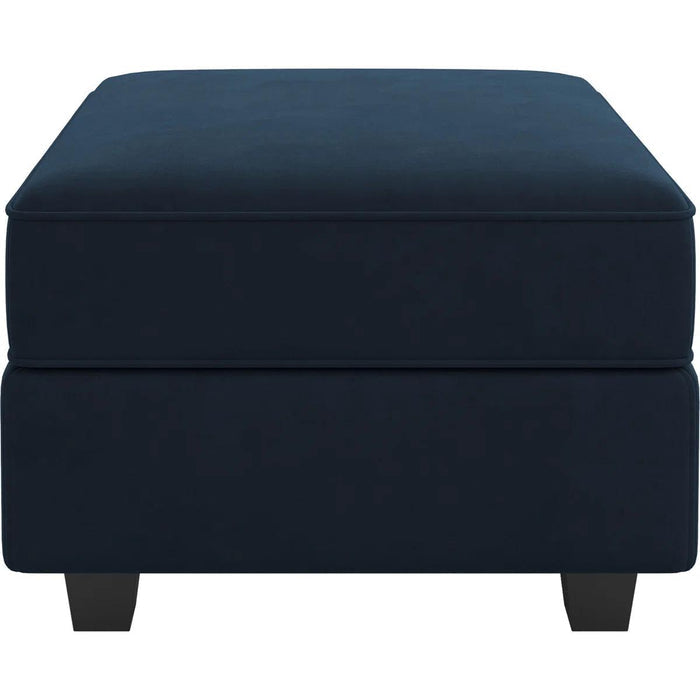 26" Blue And Black Velvet Ottoman With Storage