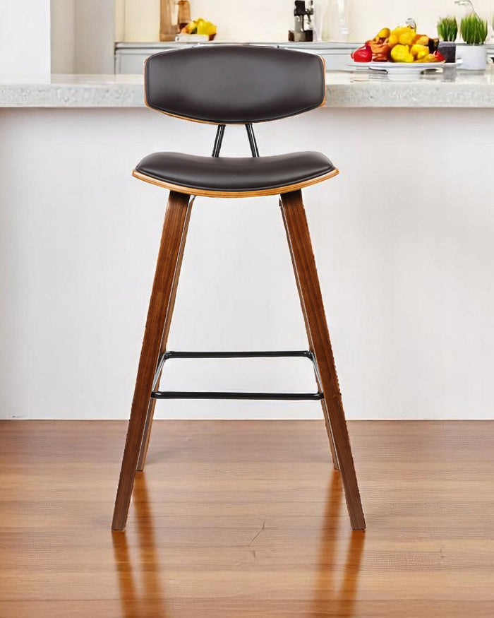 26" Brown Fabric And Solid Wood Low Back Counter Height Bar Chair