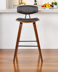 26" Brown Fabric And Solid Wood Low Back Counter Height Bar Chair