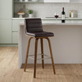 26" Brown Fabric And Solid Wood Low Back Counter Height Swivel Bar Chair