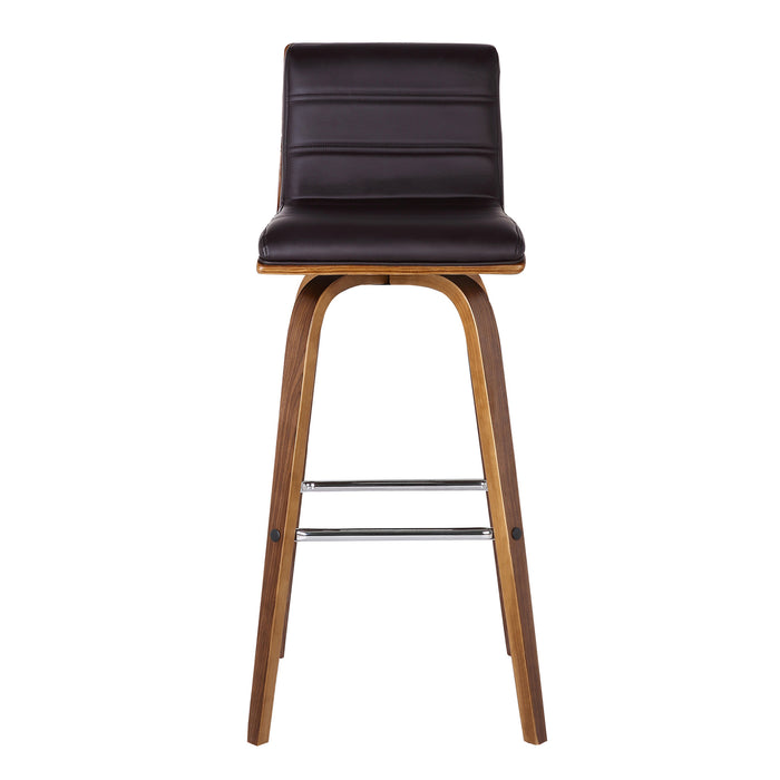 26" Brown Fabric And Solid Wood Low Back Counter Height Swivel Bar Chair