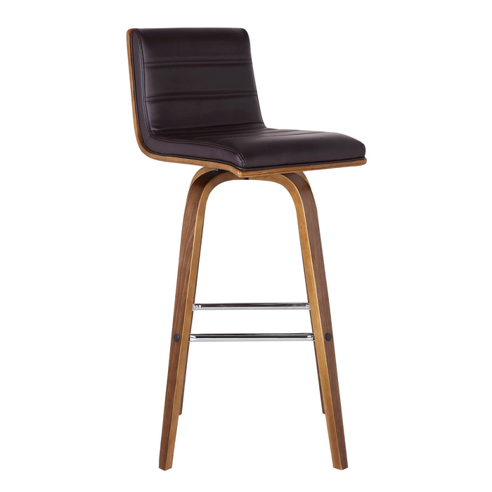 26" Brown Fabric And Solid Wood Low Back Counter Height Swivel Bar Chair