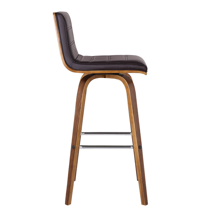 26" Brown Fabric And Solid Wood Low Back Counter Height Swivel Bar Chair