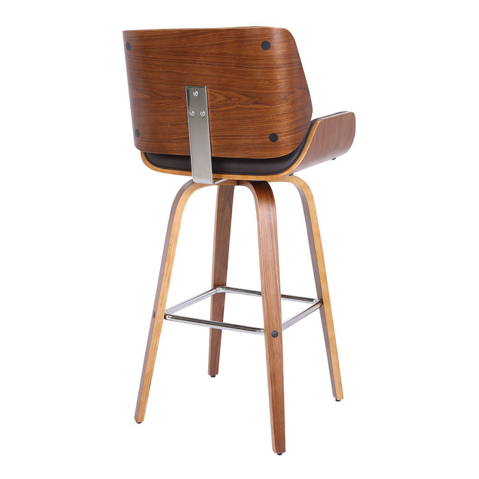 26" Brown Fabric And Solid Wood Low Back Counter Height Swivel Bar Chair