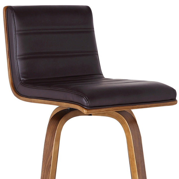 26" Brown Fabric And Solid Wood Low Back Counter Height Swivel Bar Chair