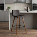 26" Brown Faux Leather And Fabric And Solid Wood Low Back Counter Height Bar Chair