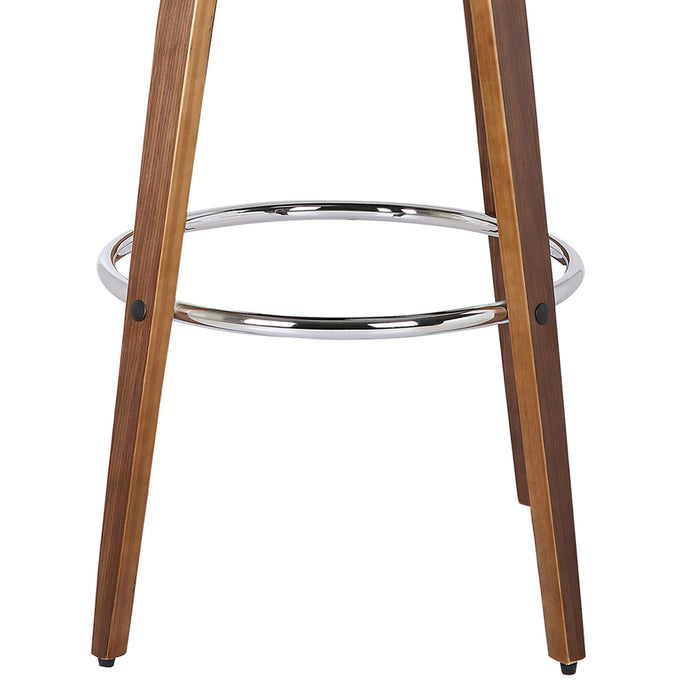 26" Brown Faux Leather And Fabric And Solid Wood Low Back Counter Height Swivel Bar Chair