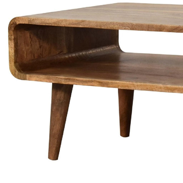 26" Brown Solid Wood Open Shelving TV Stand
