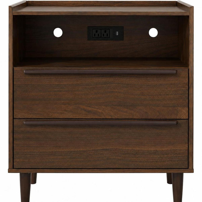 26" Espresso Wood Two Drawer Nightstand with USB Port and Integrated Tech