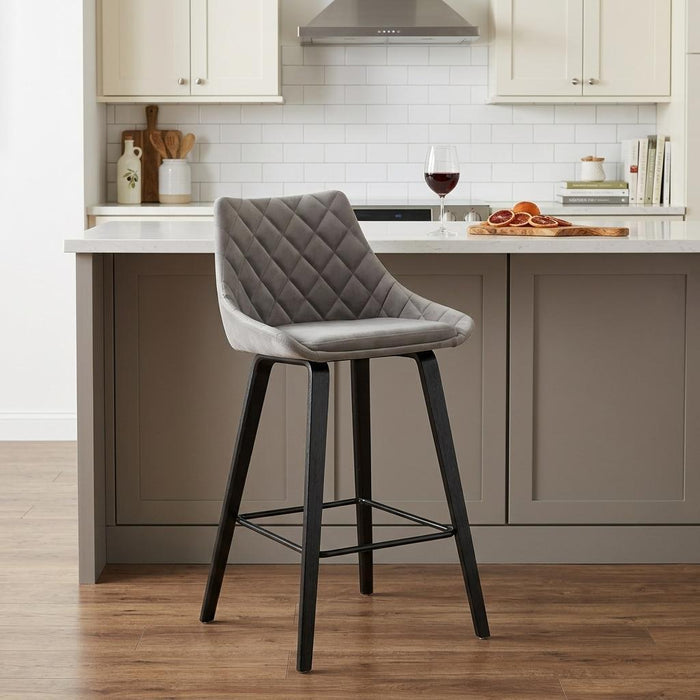 26" Gray And Black Fabric And Iron Counter Height Bar Chair