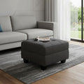 26" Gray And Black Linen Tufted Ottoman With Storage