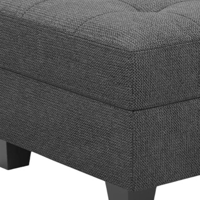 26" Gray And Black Linen Tufted Ottoman With Storage