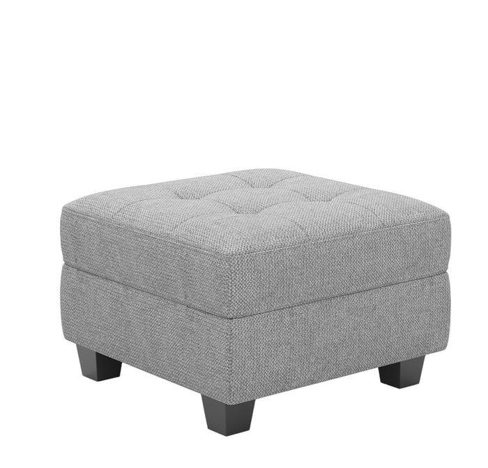 26" Light Gray And Black Linen Tufted Ottoman With Storage