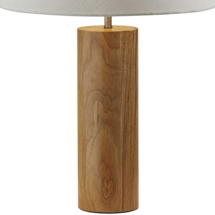 26" Natural Solid Wood Cylinder Table Lamp With White Cone Shade