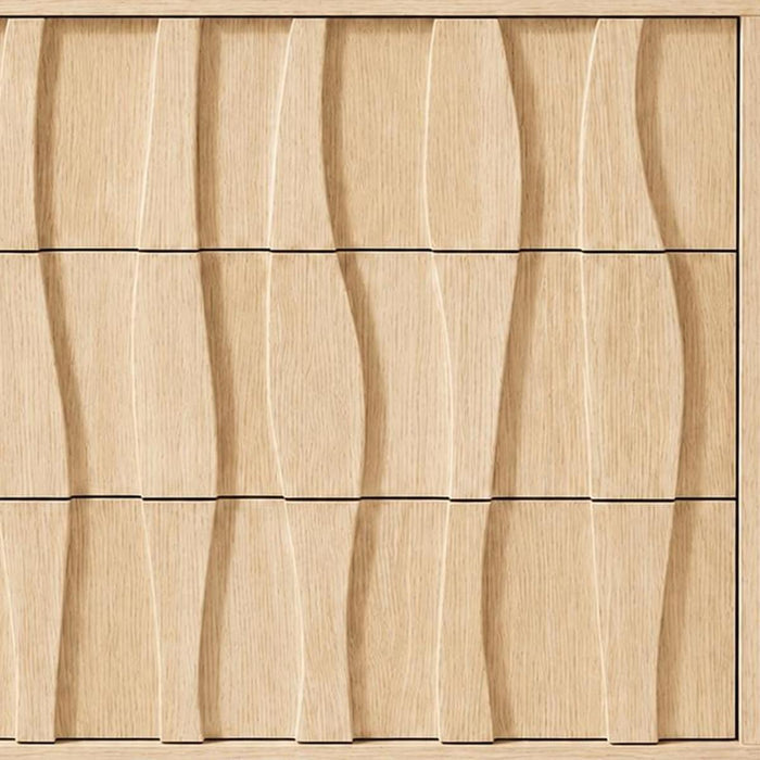 26" Natural Wood Carved Abstract Three Drawer Nightstand