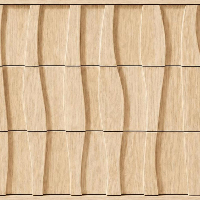 26" Natural Wood Carved Abstract Three Drawer Nightstand