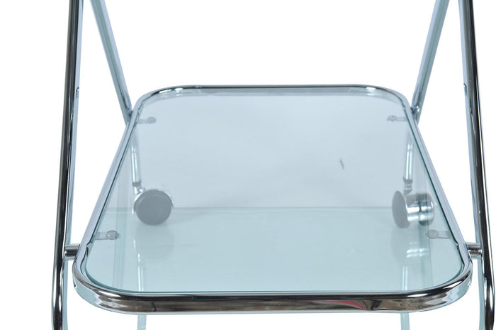 26" Silver Metal and Glass Rolling Bar Cart