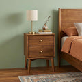 26" Walnut Wood Two Drawer Nightstand