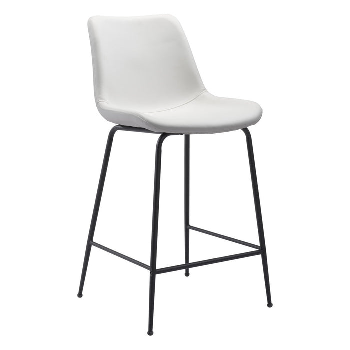 26" White And Black Faux Leather And Steel Low Back Counter Height Bar Chair