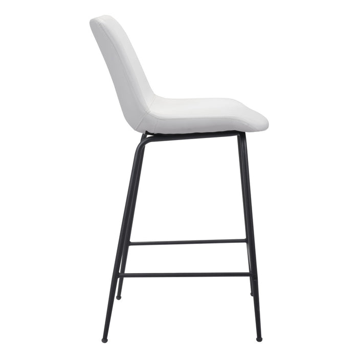 26" White And Black Faux Leather And Steel Low Back Counter Height Bar Chair