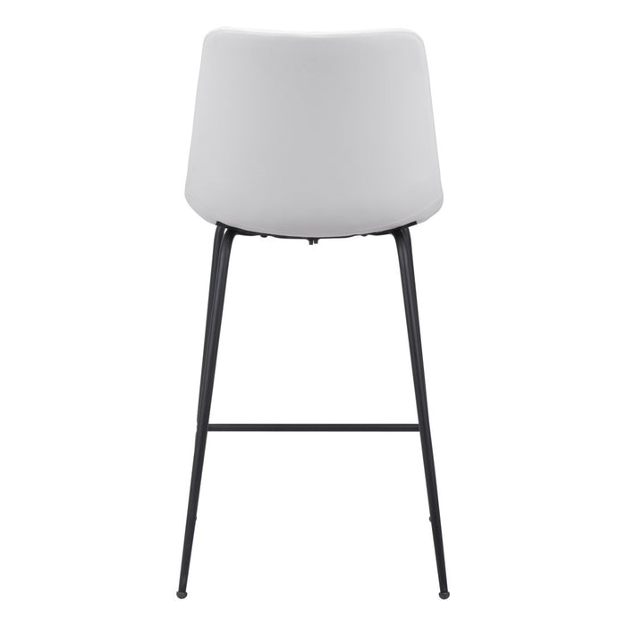 26" White And Black Faux Leather And Steel Low Back Counter Height Bar Chair