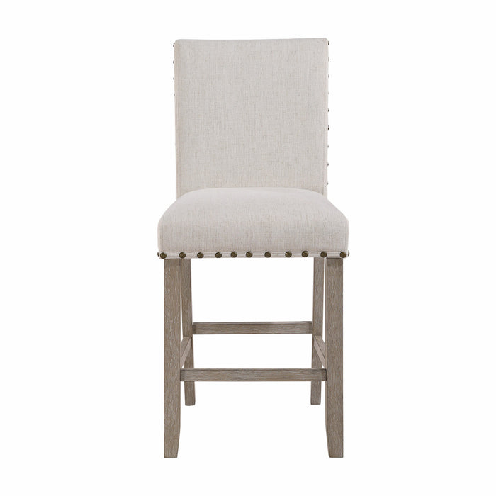 26" White And Natural Fabric And Wood Counter Height Bar Chair