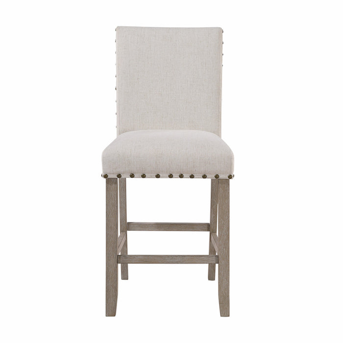26" White And Natural Fabric And Wood Counter Height Bar Chair