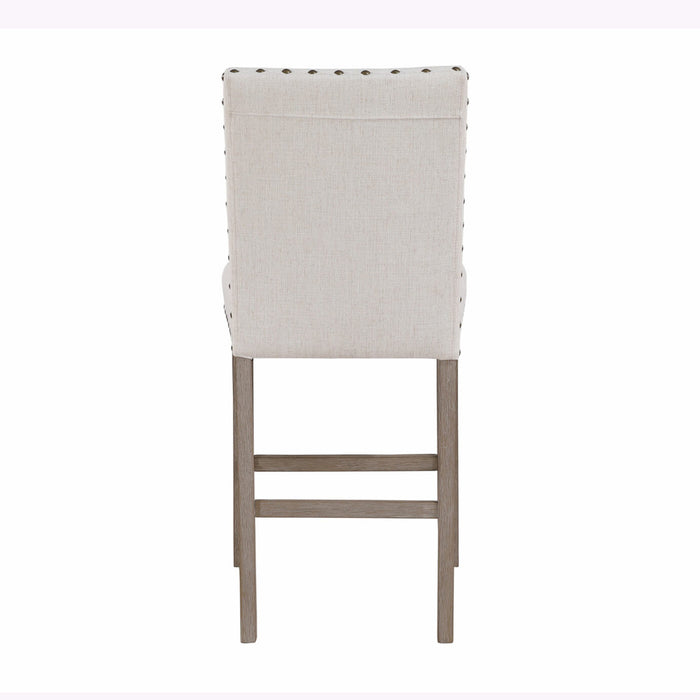 26" White And Natural Fabric And Wood Counter Height Bar Chair
