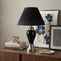 27" Black and Silver Ceramic Urn Table Lamp With Black Empire Shade