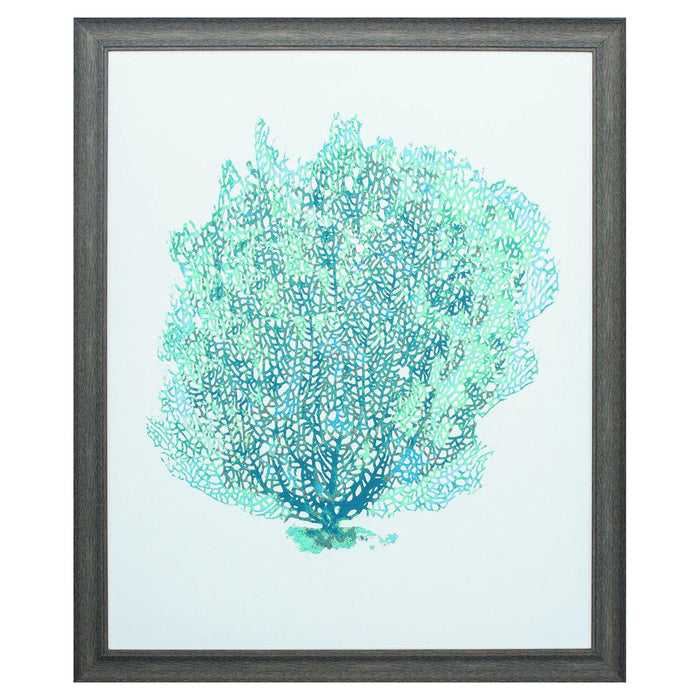27" X 33" Distressed Wood Toned Frame Aqua Coral On White Ii
