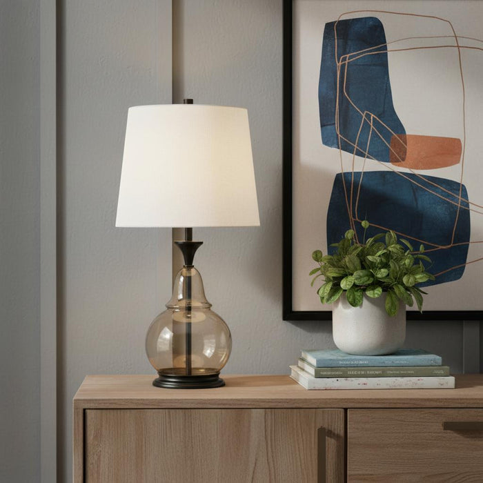 28" Clear Metal Table Lamp With White Empire Shade
