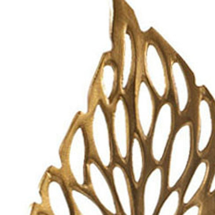 28" Gold And White Aluminum And Marble Leaf Tabletop Sculpture