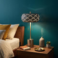 28" Silver Metal Table Lamp With Geometric Laser Cut Metal Shade