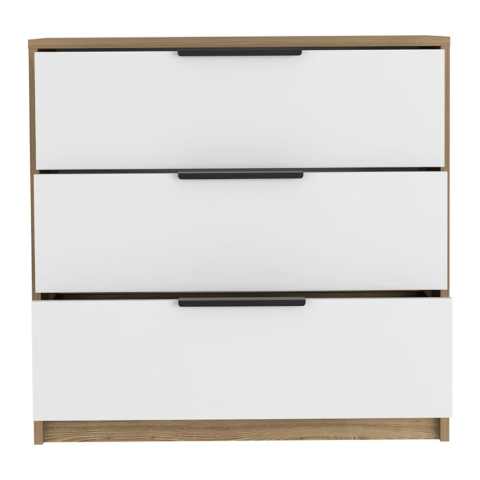 28" White And Natural Wood Three Drawer Dresser