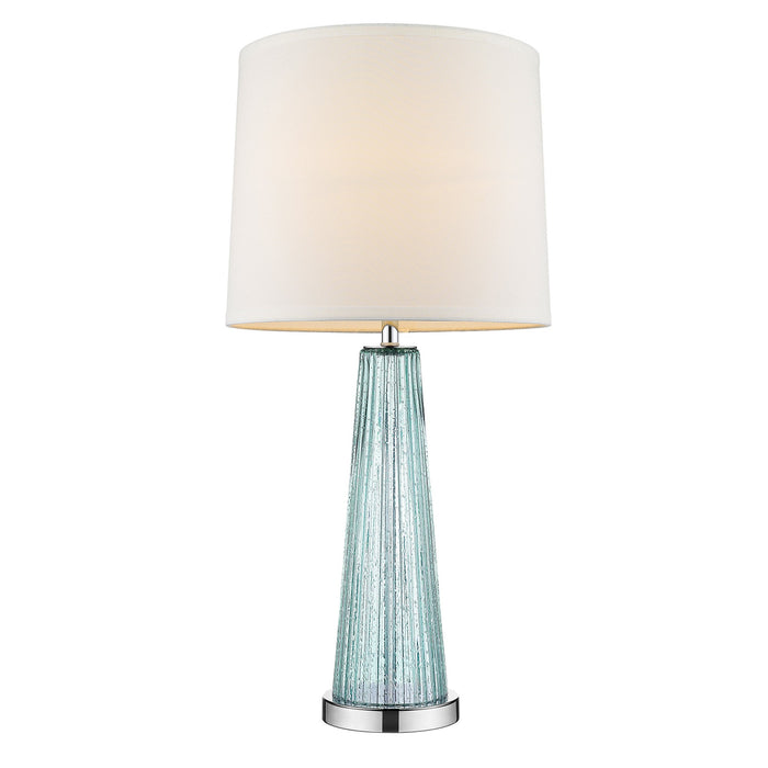 29" Aqua Glass Buffet Lamp With Off White Empire Shade