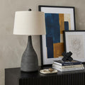 29" Black Ceramic Round Table Lamp With Beige Empire Shade