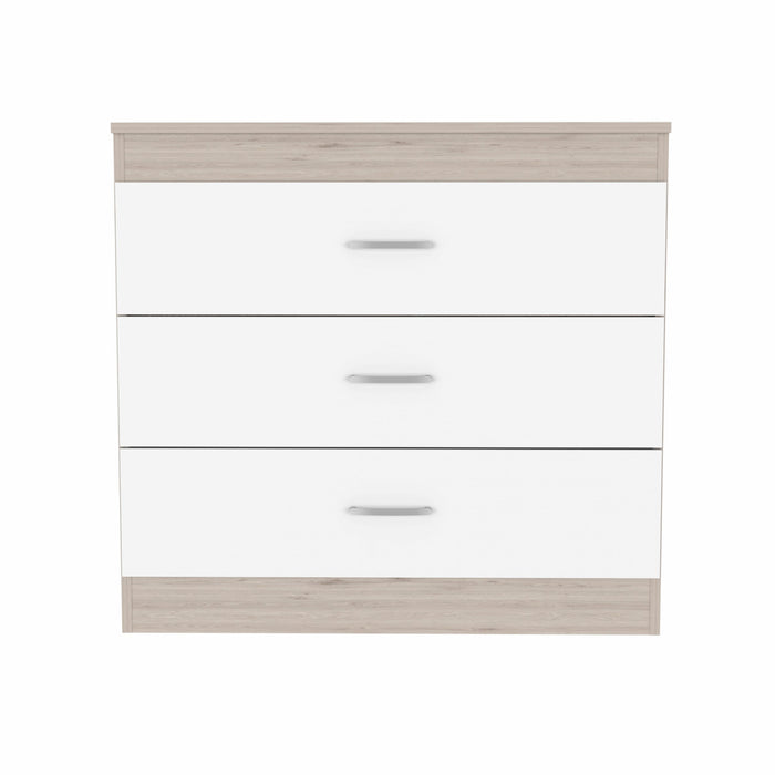 29" Light Gray and White Three Drawer Dresser