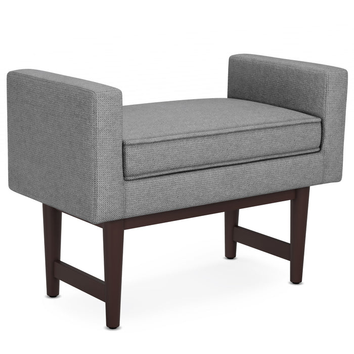 29" Pewter And Walnut Linen Ottoman