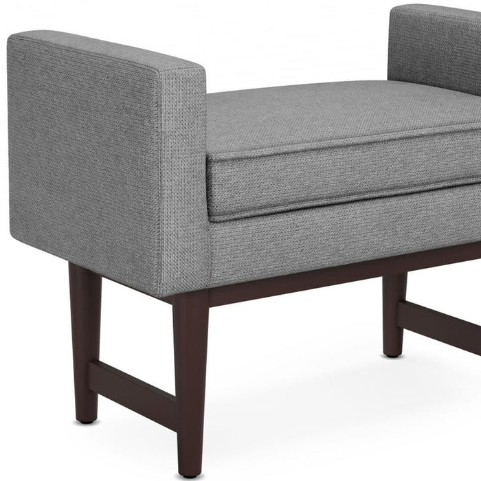 29" Pewter And Walnut Linen Ottoman