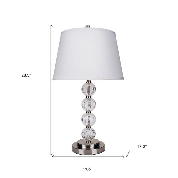 29" Silver Metal Table Lamp With White Classic Empire Shade