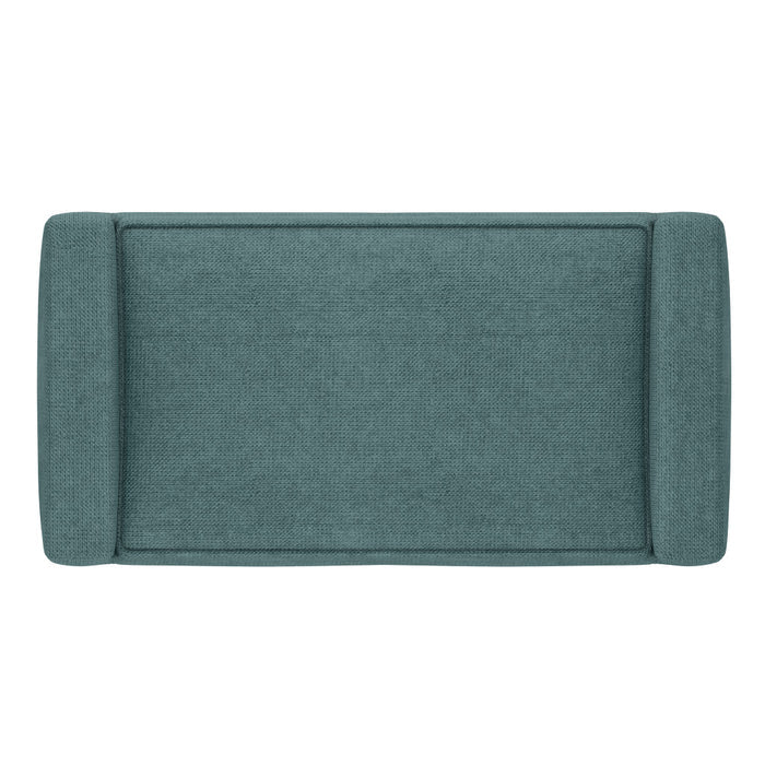 29" Teal Blue And Walnut Linen Ottoman