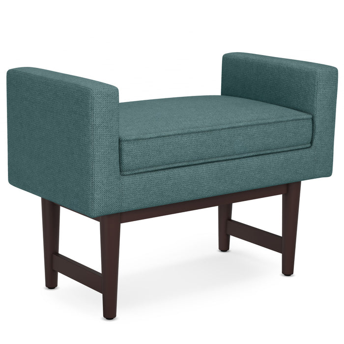 29" Teal Blue And Walnut Linen Ottoman