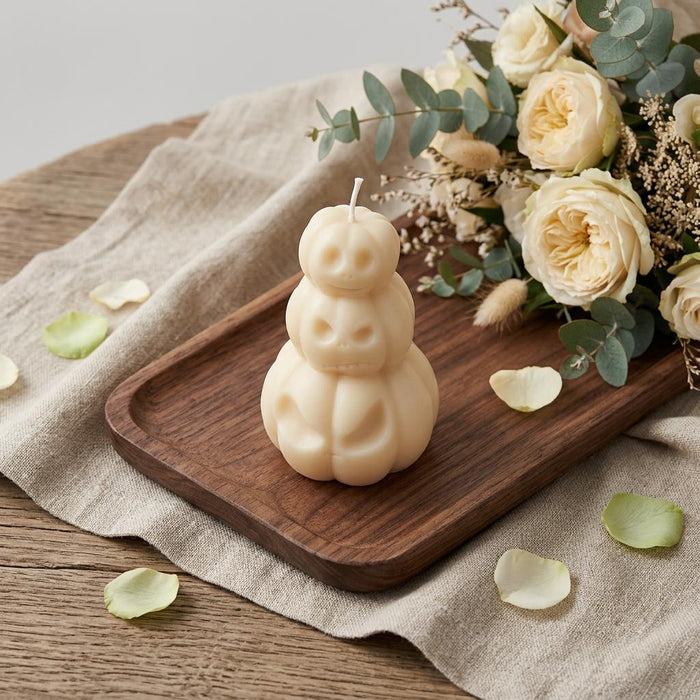 3" Ivory Creamy Vanilla Scented Dimensional Pumpkin Trio Soy Wax Candle